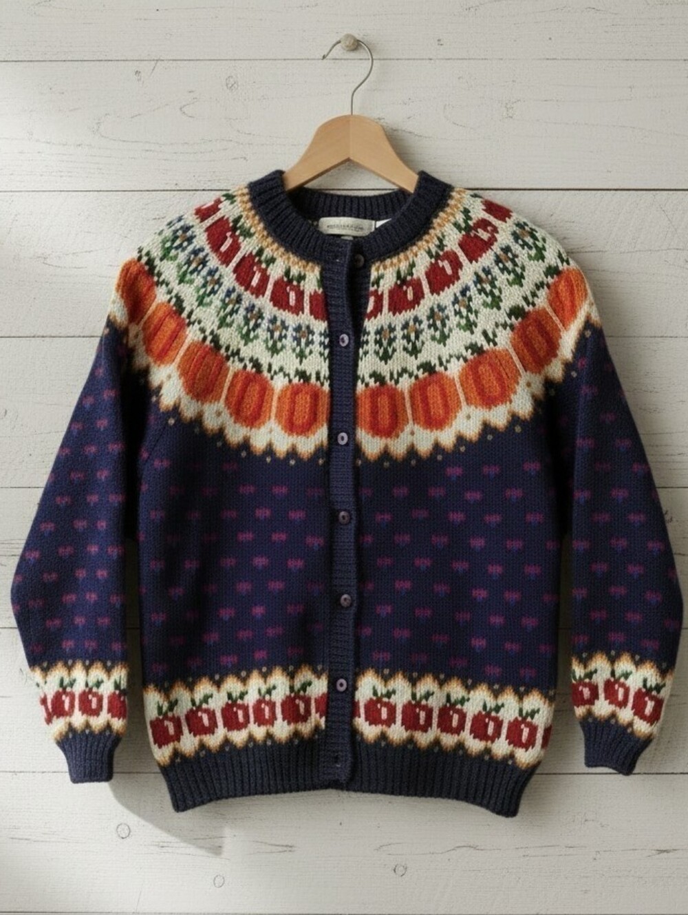 *VTG/NWOT* NORTHERN ISLES Pumpkin Floral Apple Sweater, Harvest Cardigan